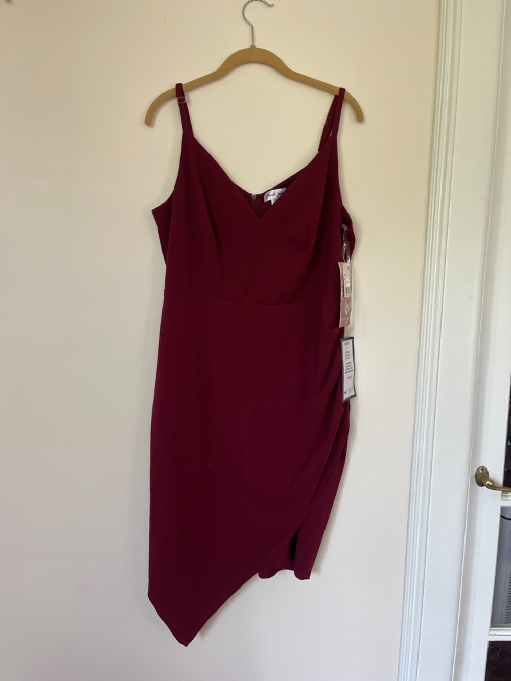 Emerald Sundae Burgundy Asymmetrical Spaghetti Strap Dress